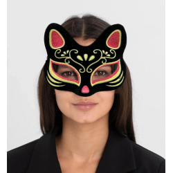 Mey İthalat® Siyah Renk Süet Kaplama Üzeri Kırmızı Sarı Simli Kedi Maskesi 17x14 cm