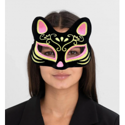 Mey İthalat® Siyah Renk Süet Kaplama Üzeri Pembe Sarı Simli Kedi Maskesi 17x14 cm