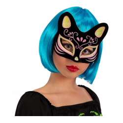 Mey İthalat® Siyah Renk Süet Kaplama Üzeri Sarı Pembe Simli Kedi Maskesi 17x14 cm