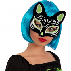 Mey İthalat® Siyah Renk Üzeri Gümüş Yeşil Simli Süet Kaplama Kedi Maskesi 17x14 cm