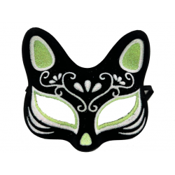 Mey İthalat® Siyah Renk Üzeri Gümüş Yeşil Simli Süet Kaplama Kedi Maskesi 17x14 cm