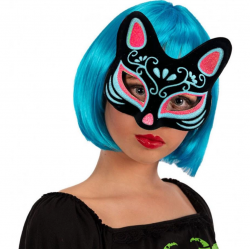 Mey İthalat® Siyah Renk Üzeri Mavi Kırmızı Simli Süet Kaplama Kedi Maskesi 17x14 cm