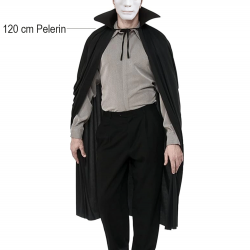 Mey İthalat® Siyah Renk Yakalı 120 cm Pelerin ve Beyaz Anonim Maske