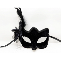 Mey İthalat® Siyah Renk Yandan Tüylü Beyaz İncili Süet Kaplama  Lü Parti Maskesi 20x23 cm