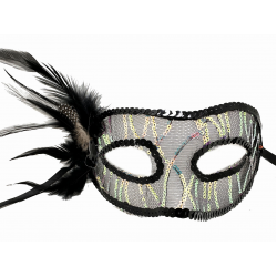 Mey İthalat® Siyah Renk Yandan Tüylü Pul Payet İşlemeli Parti Maskesi 23x12 cm
