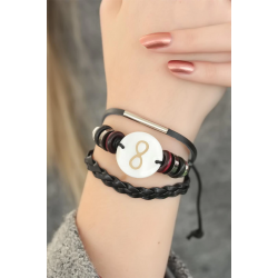 Mey İthalat® Siyah Renkli Sonsuzluk Tasarım Çoklu Deri Bayan Bileklik