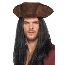 Mey İthalat® Siyah Saçlı Kaptan Korsan Şapkası