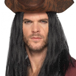 Mey İthalat® Siyah Saçlı Kaptan Korsan Şapkası