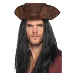 Mey İthalat® Siyah Saçlı Kaptan Korsan Şapkası