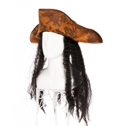 Mey İthalat® Siyah Saçlı Kaptan Korsan Şapkası