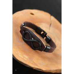 Mey İthalat® Siyah Sonsuzluklu Metal Aksesuarlı Kahverengi Deri Erkek Bileklik