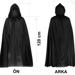 Mey İthalat® Siyah Uzun Pelerin 120 cm Kapüşonlu – Cosplay ve Parti Kostümü