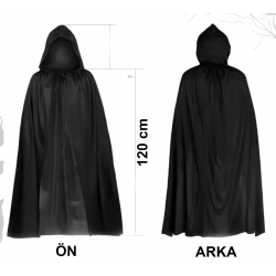 Mey İthalat® Siyah Uzun Pelerin 120 cm Kapüşonlu – Cosplay ve Parti Kostümü