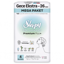 Mey İthalat®   Bio Natural Premium Plus Mega Ekstra Gece Ped 26 Adet