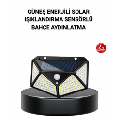 Mey İthalat® Solar Bahçe Lambası 100 LED Hareket Sensörlü Güneş Enerjili Aydınlatma