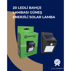 Mey İthalat® Solar Enerjili 20 LED Duvar Lambası | Hareket Sensörlü, Su Geçirmez, Kablo Gerektirmez