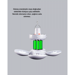 Mey İthalat® Solar Güneş Enerjili ve USB Şarjlı 5 Kanatlı LED Kamp Lambası