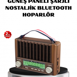 Mey İthalat® Solar Hoparlör Bluetooth FM AM SW Radyo Çok Fonksiyonlu Şarjlı