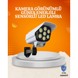 Mey İthalat® Solar Şarjlı Hareket Sensörlü LED Dış Mekan Lambası Kamera Tasarımlı Güvenlik Işığı