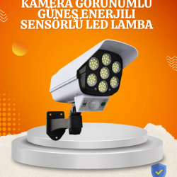 Mey İthalat® Solar Şarjlı Hareket Sensörlü LED Dış Mekan Lambası Kamera Tasarımlı Güvenlik Işığı