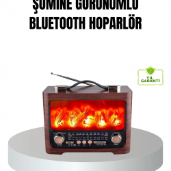 Mey İthalat® Solar Şarjlı Şömine Alev Efektli Bluetooth Hoparlör 7W Taşınabilir Ses Sistemi