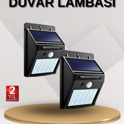Mey İthalat® Solar Sensörlü Duvar Lambası Bahçe Lamba 20 Led Işık