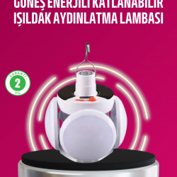 Mey İthalat® Solar ve USB Şarjlı Su Geçirmez Katlanabilir LED Lamba