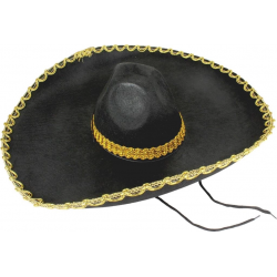 Mey İthalat®  Sombrero Meksika Şapkası Mariachi Altın Şeritli Yetişkin Boy