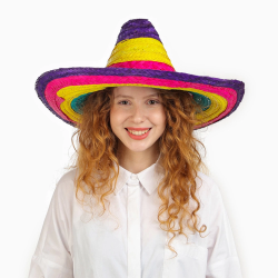 Mey İthalat®  Sombrero Meksikaa Şapkası Renkli Örme Hasır Çocuk Boy