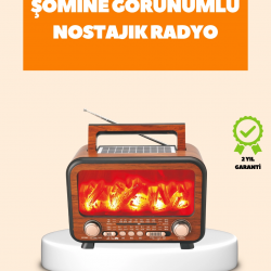 Mey İthalat® Şömine Alev Işıklı Solar Bluetooth Hoparlör – 7W Güçlü Ses, FM Radyo