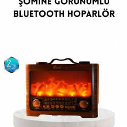 Mey İthalat® Şömine Efektli Solar Hoparlör Bluetooth 5.3 Radyo AUX USB TF Destekli
