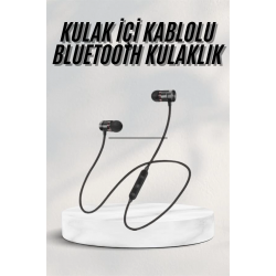 Mey İthalat® Sports Mıknatıslı Siyah Bluetooth Kulaklık Kablolu Uzun Pil Ömrü