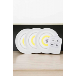 Mey İthalat® Spot Lamba Led Işık 3'lü Uzaktan Kumandalı Pilli Yapışkanlı Kablosuz
