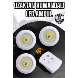 Mey İthalat® Spot Lamba Led Işık 3'lü Uzaktan Kumandalı Pilli Yapışkanlı Kablosuz