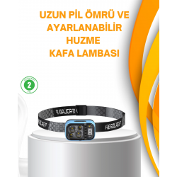 Mey İthalat® Su Geçirmez LED Kafa Lambası 53 Çalışma Modu Güç Ekranlı