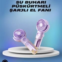 Mey İthalat® Su Sisi Püskürtmeli Taşınabilir El Fanı – Çocuk ve Öğrencilere Uygun, Kamp ve Seyahat İçin