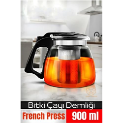 Mey İthalat®  Süzgeçli French Press Cam Demlik 900 Ml Bitki Çayı Demliği