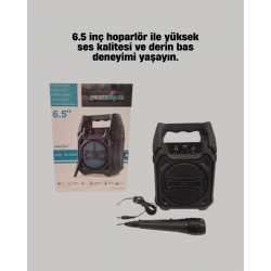 Mey İthalat® Taşınabilir 6.5” Bluetooth Hoparlör USB TF Kart Mikrofonlu Şarjlı Sistem