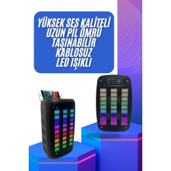 Mey İthalat® Taşınabilir 6.5 inç LED Bluetooth Kareoke Hoparlör RGB Işıklı Radyolu