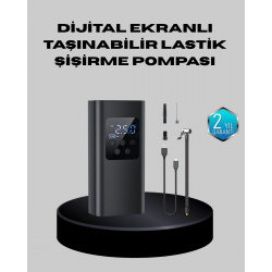 Mey İthalat® Taşınabilir 80W Kablosuz Lastik Şişirme Pompası Dijital Ekranlı