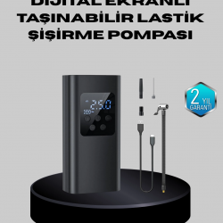 Mey İthalat® Taşınabilir 80W Kablosuz Lastik Şişirme Pompası Dijital Ekranlı