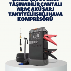 Mey İthalat® Taşınabilir Akü Takviye Cihazı Işıklı Hava Kompresörü Powerbank
