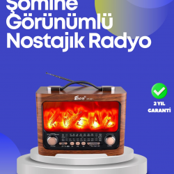 Mey İthalat® Taşınabilir Kamp Hoparlörü – Solar Şarjlı, Şömine Efektli, 7W Güçlü Ses