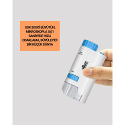 Mey İthalat® Taşınabilir LED Işıklı Cep Mikroskop – 80X–200X Büyütme