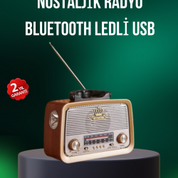 Mey İthalat® Taşınabilir Nostalji Radyo Bluetooth USB AUX Girişli