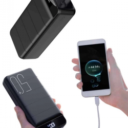 Mey İthalat® Taşınabilir Powerbank 50.000 mAh 4 Girişli Hızlı Şarj Led Göstergeli Fenerli Şarj