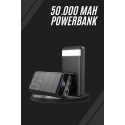 Mey İthalat® Taşınabilir Powerbank 50.000 mAh 4 Girişli Hızlı Şarj Led Göstergeli Fenerli Şarj