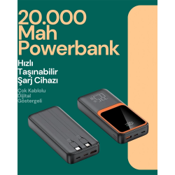 Mey İthalat® Taşınabilir Şarj Cihazı 20000 mAh | 22.5W Hızlı Şarj + Dijital Ekran + Kablo Dahil