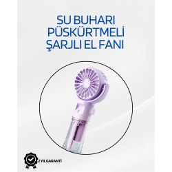 Mey İthalat® Taşınabilir Şarjlı Su Sisi Püskürtmeli Mini El Fanı – 4 Hız Ayarı, Tip-C Şarjlı, Sessiz Motor