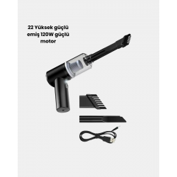 Mey İthalat® Taşınabilir Vakumlu Araç Süpürgesi – Katlanabilir Sap, Yıkanabilir Filtre, 120W Motor